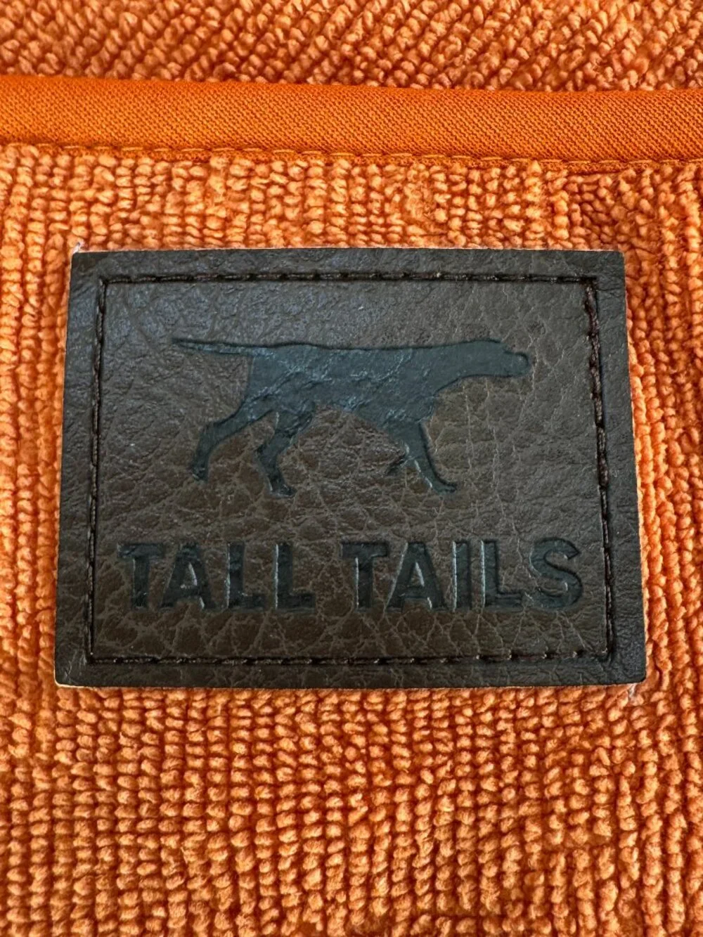 TALL TAILS Pet drying coat towel. Orange microfiber terry cloth w/ hand pockets